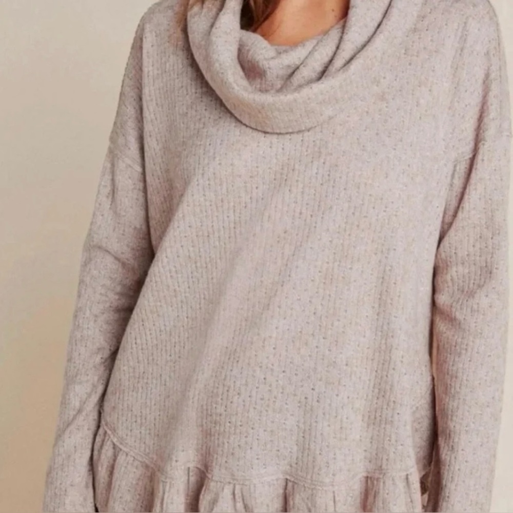 *ANTHROPOLOGIE* ADDIE RUFFLED HACCI COWL NECK SWEATER* OATMEAL SIZE MEDIUM*